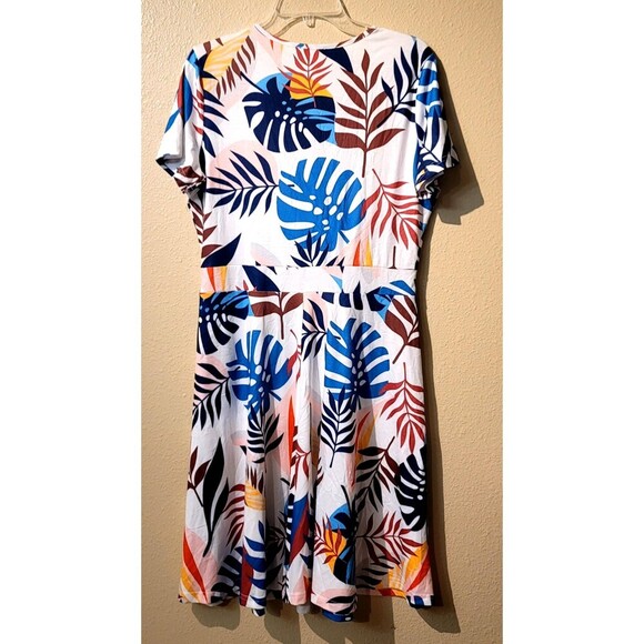 MSBASIC Short Sleeve Tropical Floral V Neck Summer Midi Dress XL - Picture 3 of 11